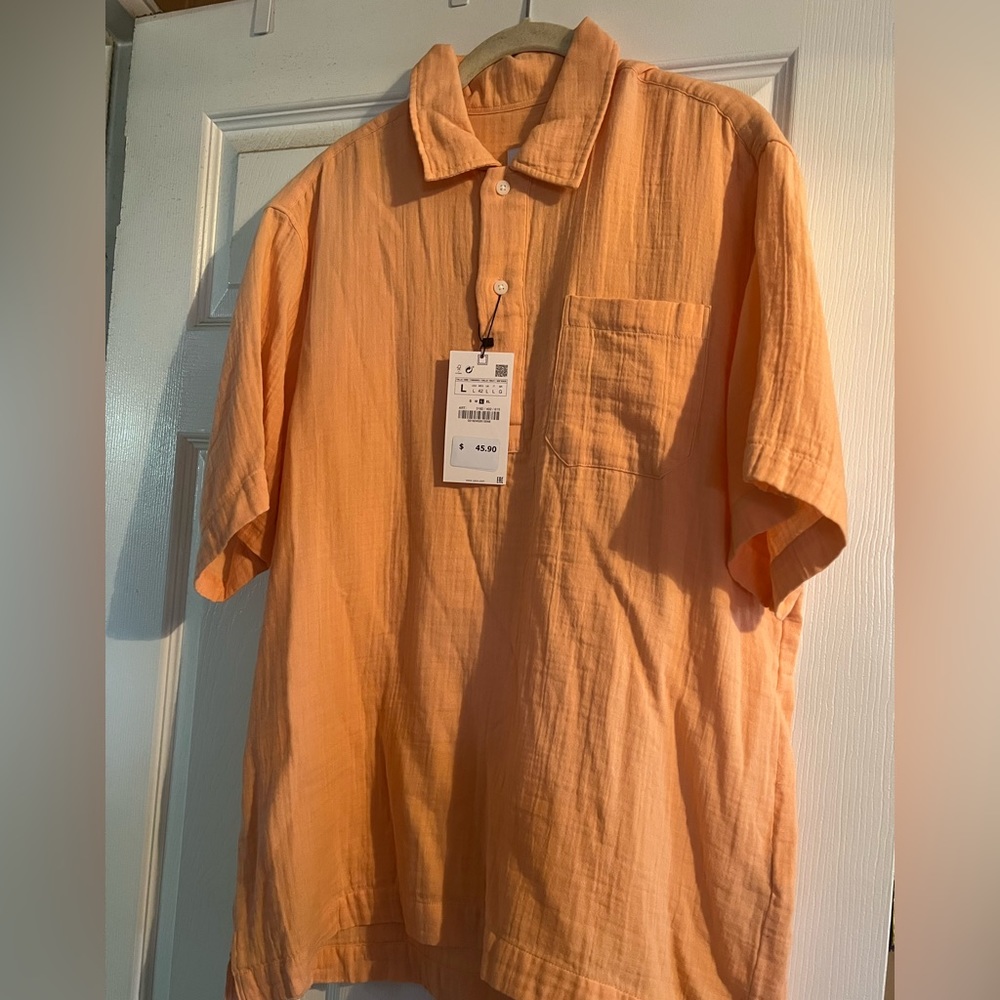Men’s Zara Orange Polo with Buttons - Size Large